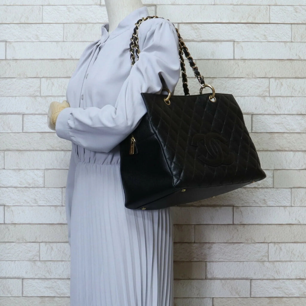 Women's Pre-Owned Caviar Bag (Good) Chain CHANEL Shoulder Black Tote Skin