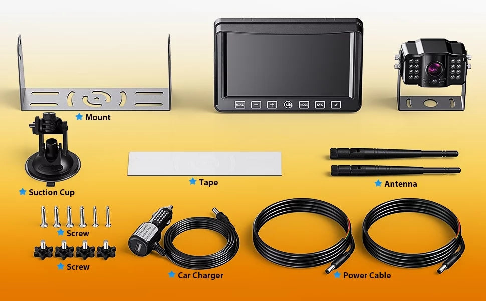 Rear Camera Camera Recorder Backup Monitor Kit Long for Pickup Wireless Signal RV Range Truck Motorhome 1080P Xroose CM1 with Button Trailer, Monitor View DVR Touch Camper, for + 7” Extra