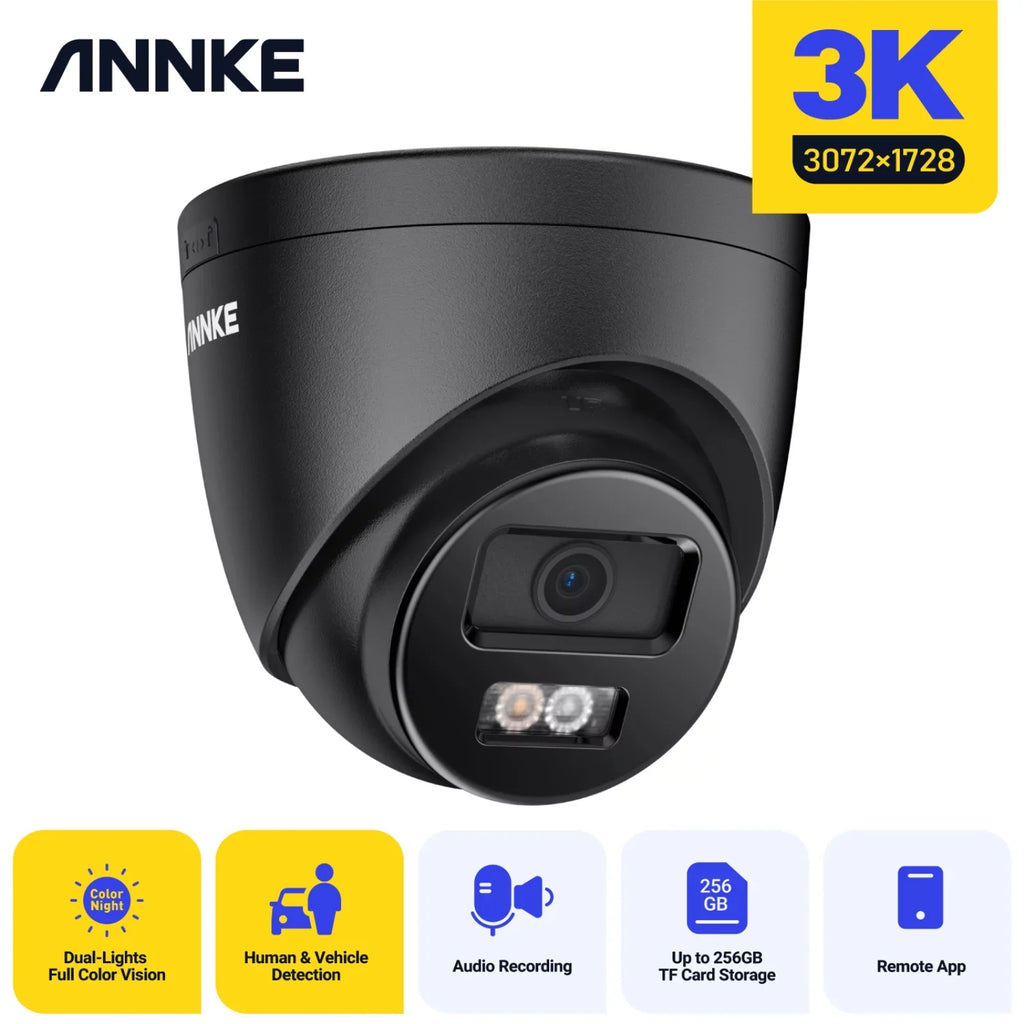 3K Security, Dual Black Home Smart 120 Light, Color Human/Vehicle Surveillance Security Mic Lens, 2.8mm AI Built-in Cameras Turret Detection, Vision, Night dB ANNKE for Wired PoE WDR, Camera, Outdoor