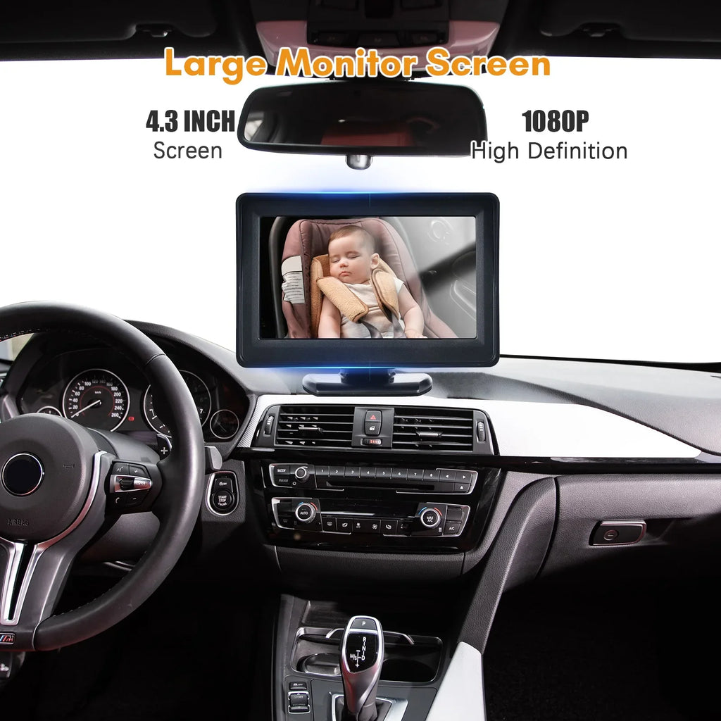 Car Facing Car Arealer Wide Mirror Car Monitor Seat 150° Rear Installation 1080P Display Monitor Seat View 4.3 for Easy Inch Mirror