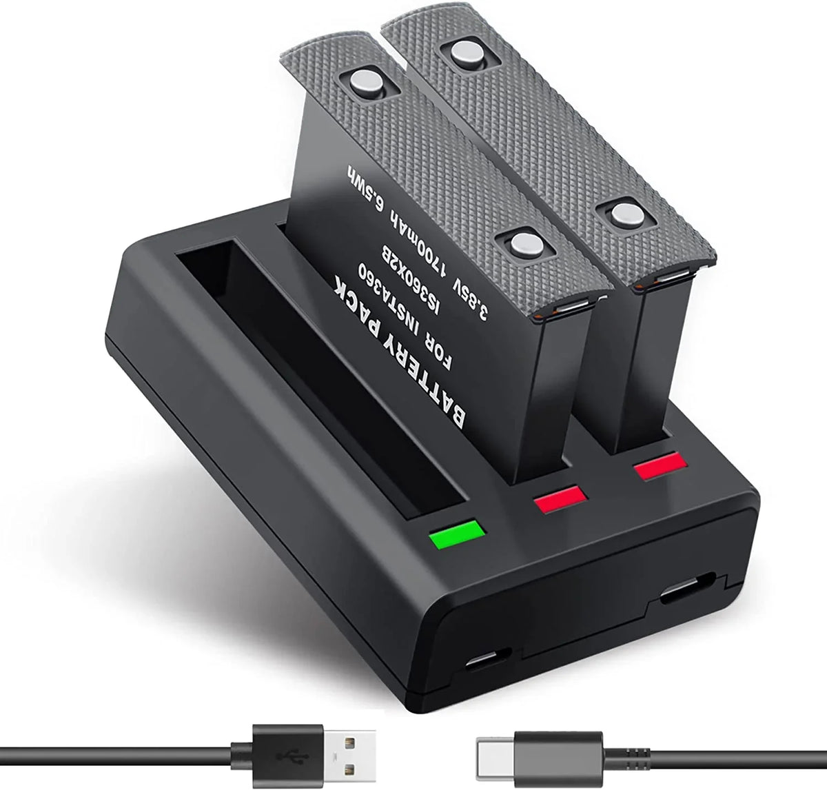 ONE with Insta360 Compatible X2 Camera(Not 3-Channel Insta360 Waterproof) Batteries Replacement and 2-Pack ONE USB X2 360 Charger