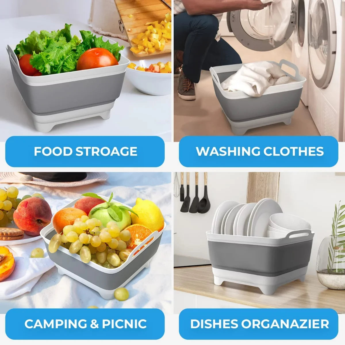 with Sink,Folding 2.4 Collapsible Tub,Washing Plug(Gray) Gal(9L) Laundry Basin Portable Imoment Dish Draining Tub