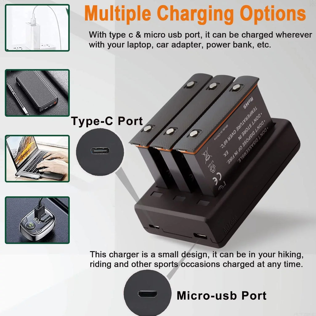 ONE with Insta360 Compatible X2 Camera(Not 3-Channel Insta360 Waterproof) Batteries Replacement and 2-Pack ONE USB X2 360 Charger