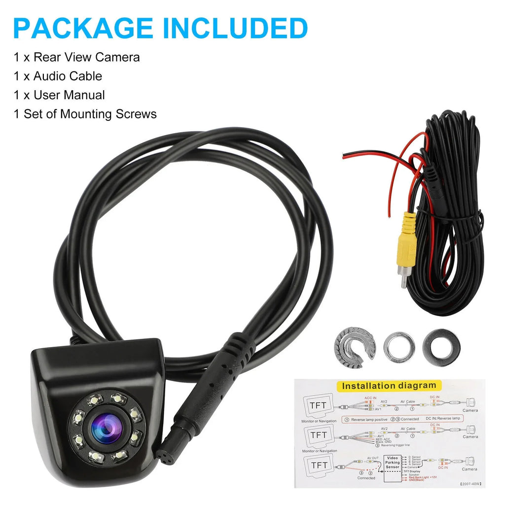 Backup Vision View Reverse 170° Waterproof Parking Night 8LED Rear Car Camera HD