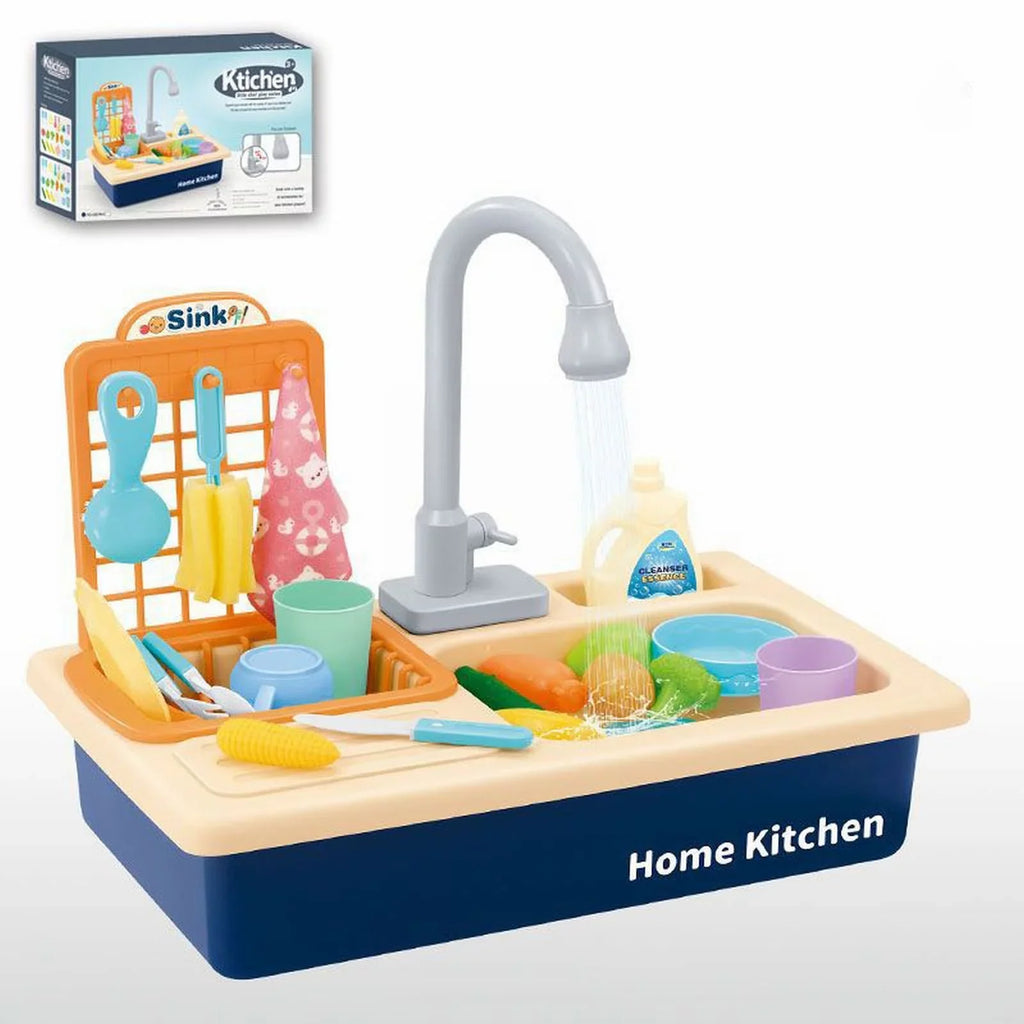 Play Kitchen for Running Role With System Sink Boys Children Play Alphabet Playing Cycle Pretend Electric Toddlers Toys Girls House Toys Dishwasher Toy Automatic Water for Water Game Board Board