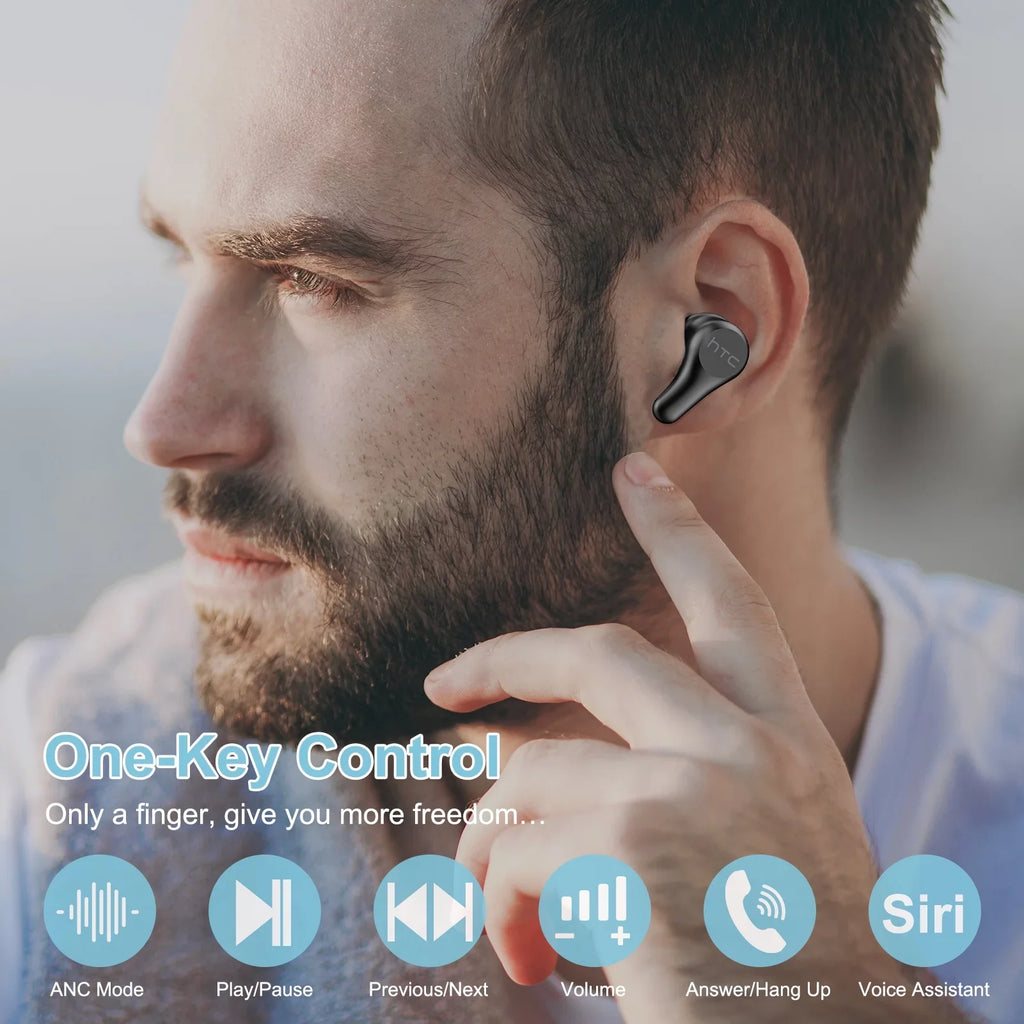 5.0 Headphones HTC with Resistant Playtime, - Wireless Earphones Earbuds Control Water Plus 24-Hour Active in-Ear Bluetooth ENC, Noise Wireless IPX5 Stereo Touch Cancellation True