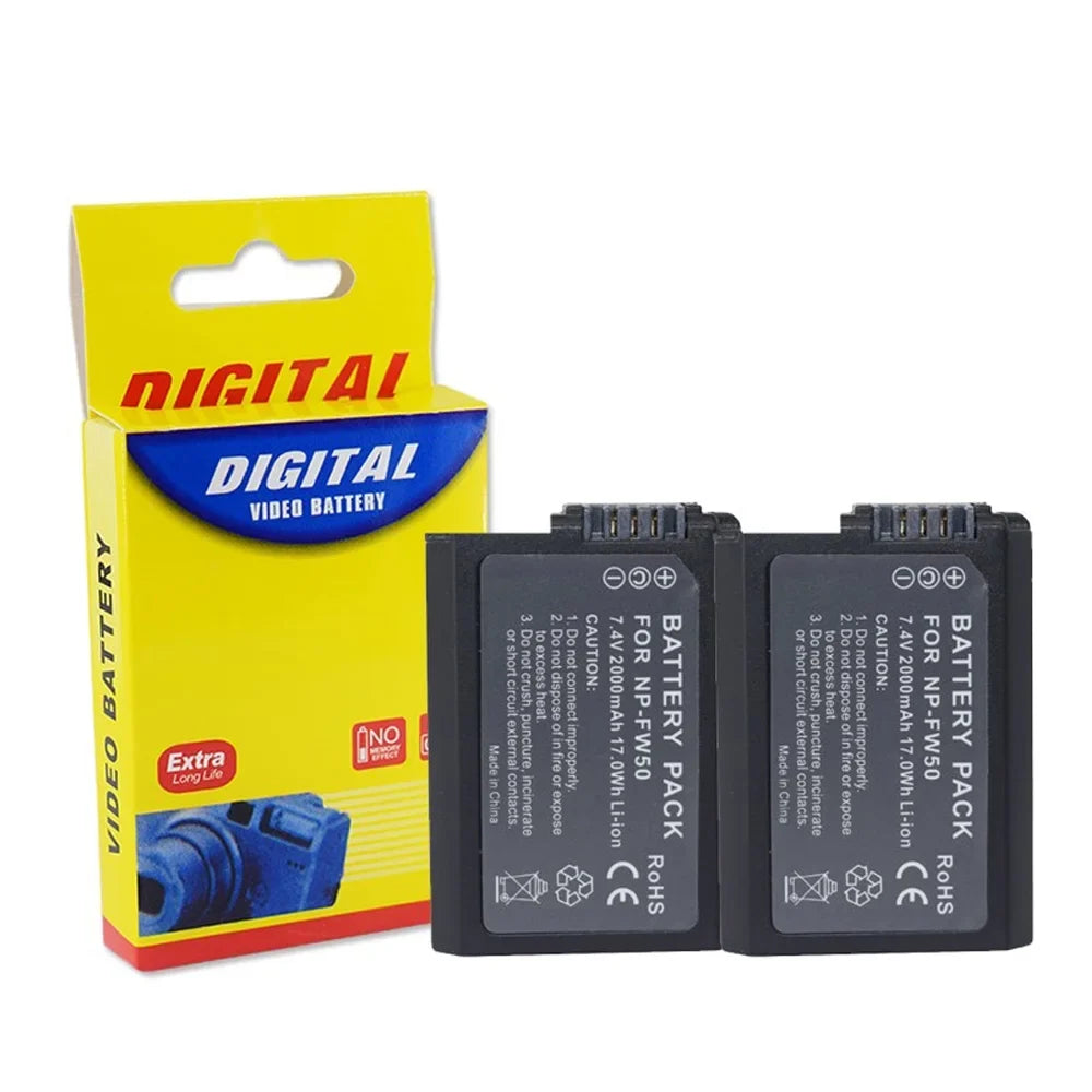 2 Sony 2250mAh Battery NEX-5 Digital II a7 NEX-3 a6500 For Camera a7R NP-FW50 Pack a6300 Battery Camera Alpha a7II 7R a7R