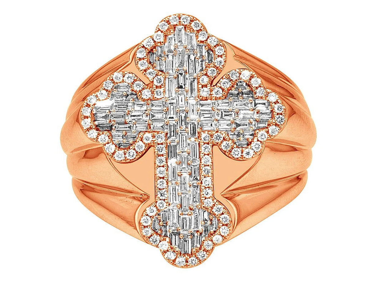 Pinky S10 Ring Cross 1.05 CT Gold Baguette Diamond 25MM