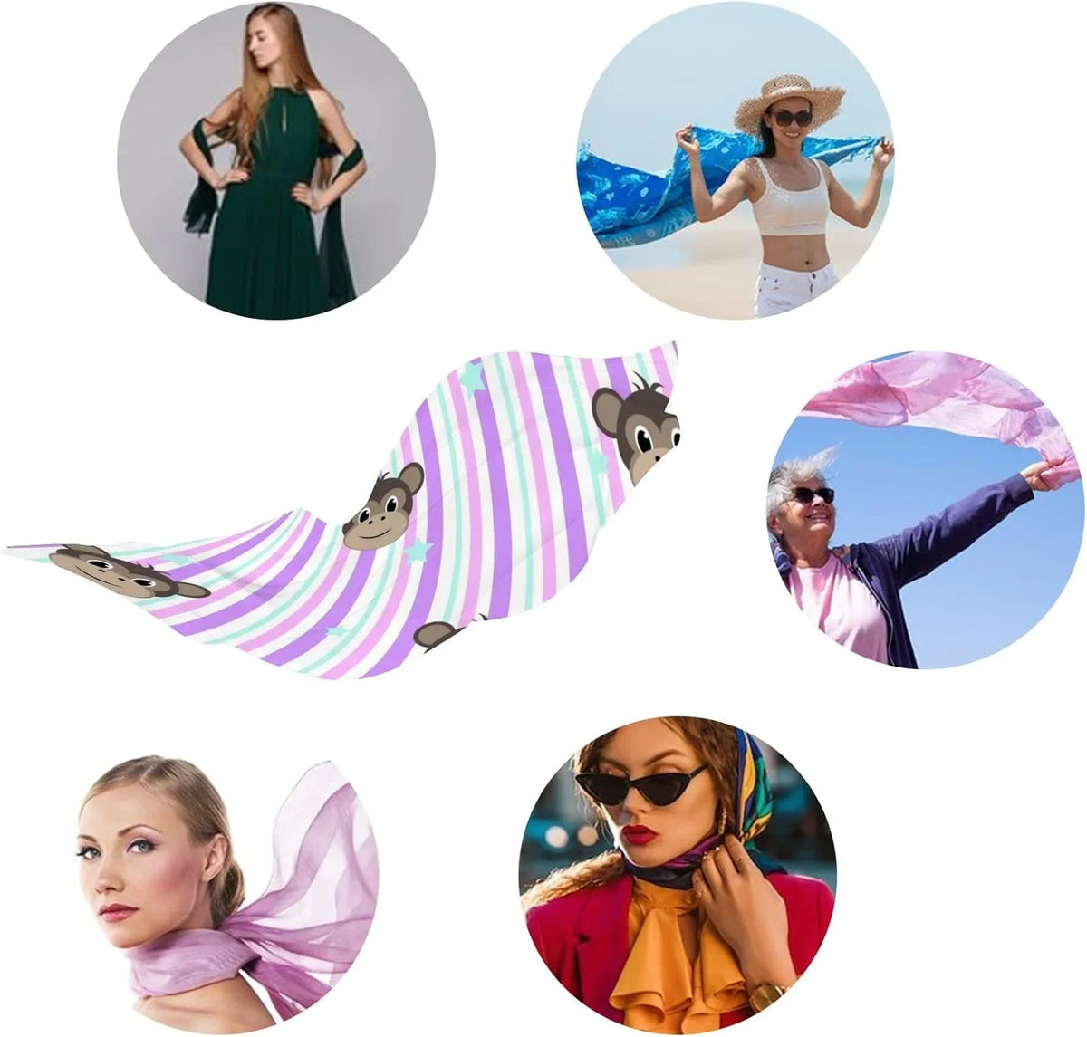Women Lightweight Stripe Shawl Hyjoy On Silk Wrap Long for Scarf Scarves Girls Faces Neck Monkey