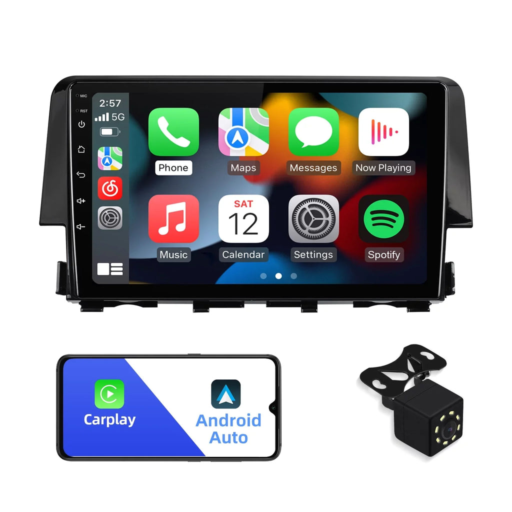 Built-in Inch with for Control 10 Wheel Auto/GPS/Bluetooth/FM/AUX-in/Steering Radio Double Car 9 2+32G Touchscreen 2016-2020 Stereo Civic Wireless Honda Carplay/Android Backup Android Din Camera
