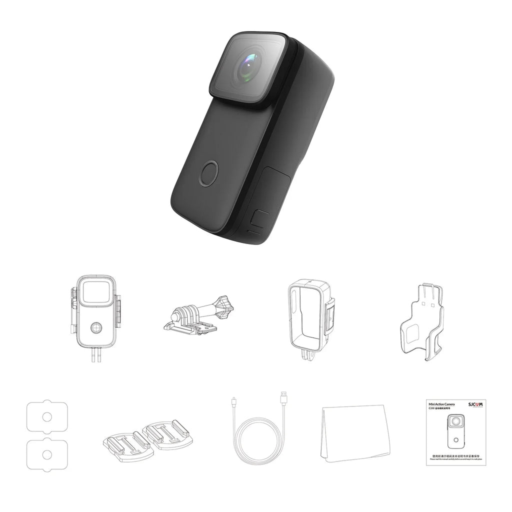 WiFi Vision with Action Rechargeable 4K Built-in IPS Face 1.28 Body Supports Battery Night Inch Anti-Shake 5M Recognition 6-Axis C200 Waterproof Camera Screen Mini SJCAM