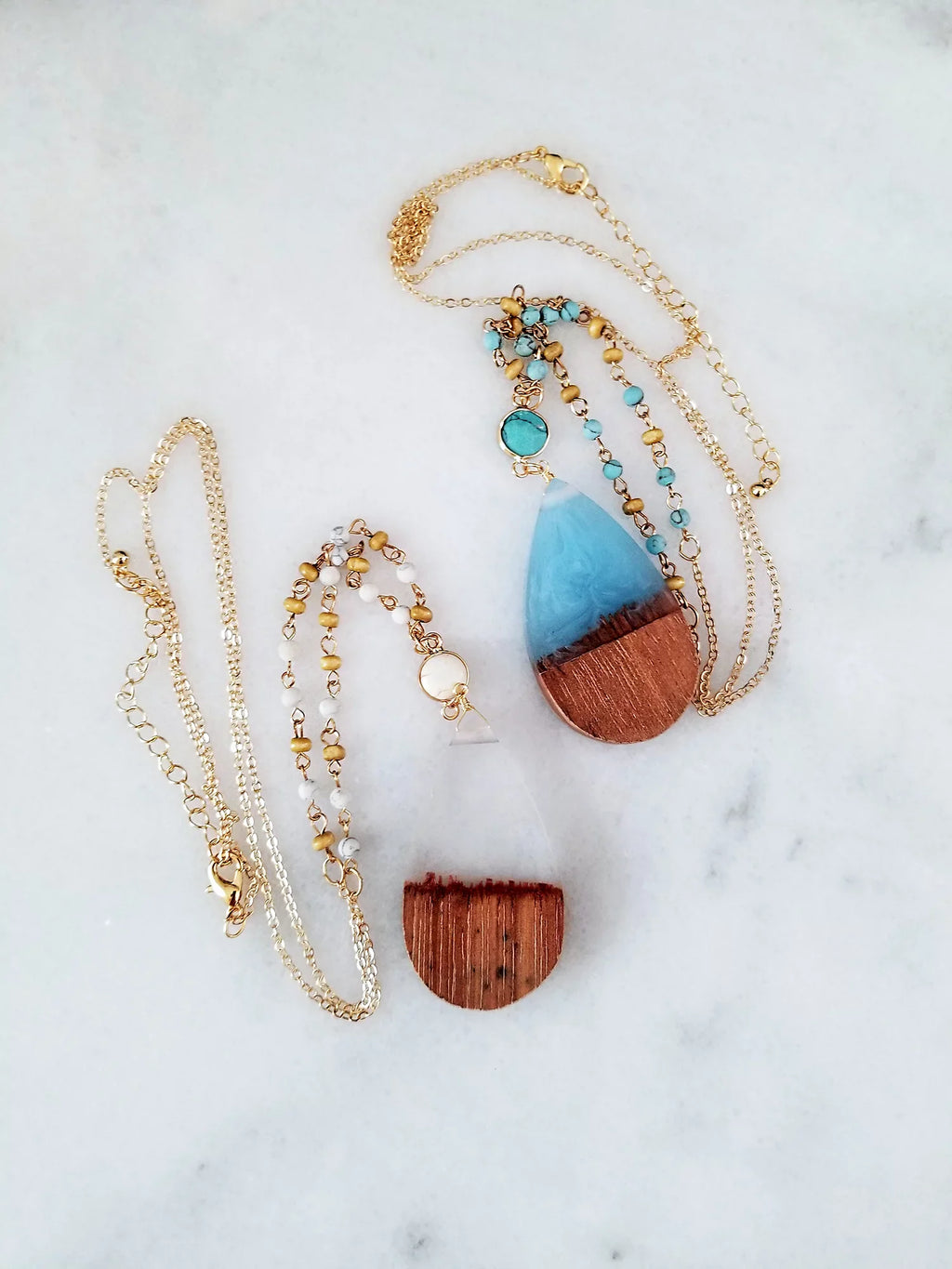 Anniversary Resin Wood Boutique | Necklace Wood Women, Gift Chain Tenes Beaded Blue Box Pendant Inc Aqua for