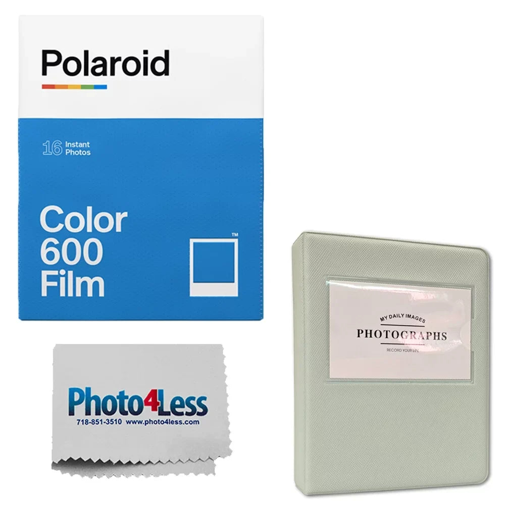 Grey Leather Prints Wide Holds 5" Phobea Color Album + 600 pack + Polaroid 32 Photo Cloth Film for Double Prints- for