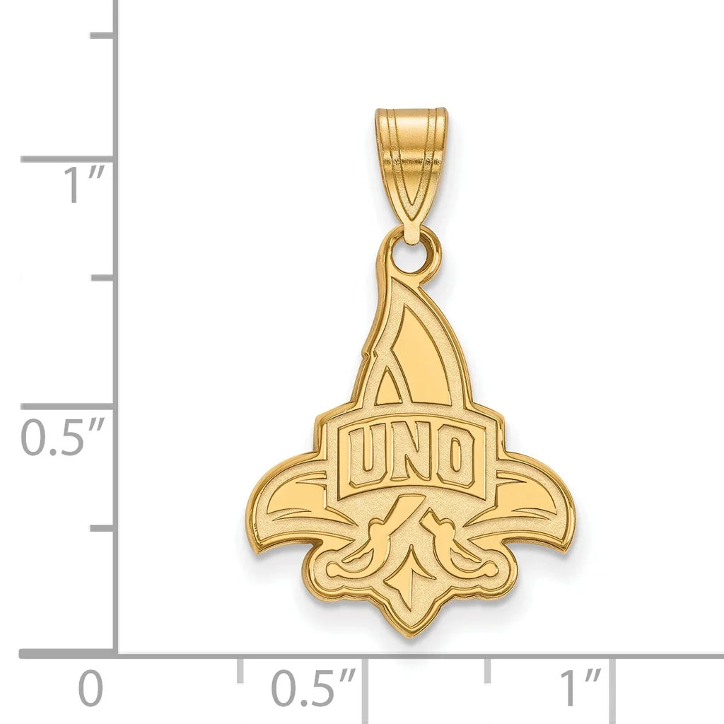 University Orleans Pendant Large Gold of Licensed (UNO) Official New Collegiate LogoArt Yellow 10k