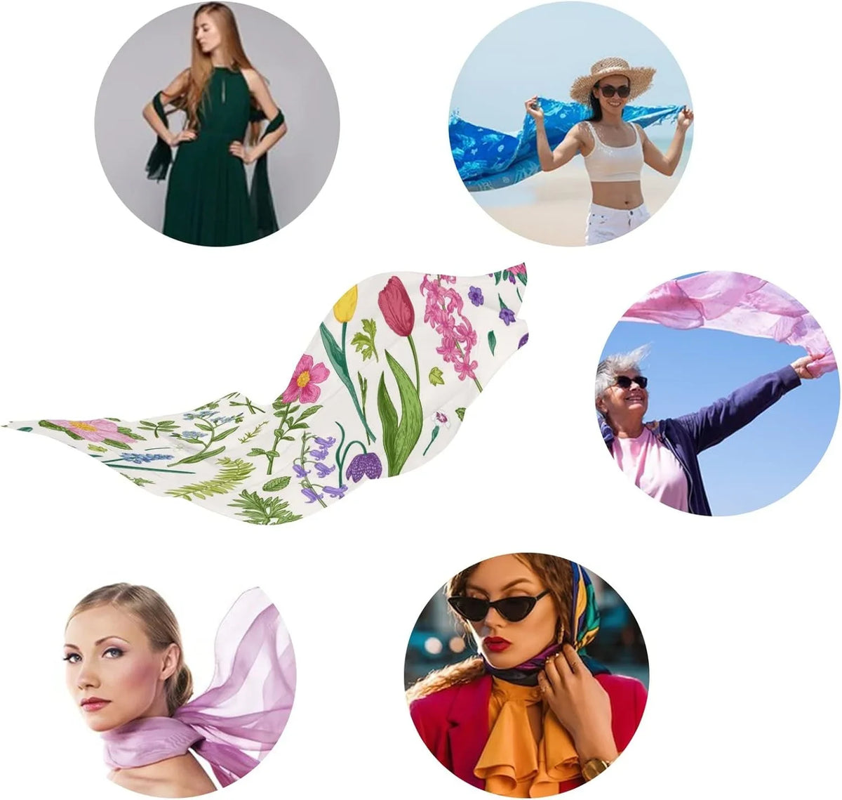and Wrap Long Lightweight Neck Shawl Women Flowers Hyjoy Girls for Scarf Meadow Scarves Herbs Silk