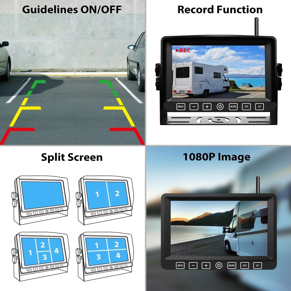 Monitor Long with Dual Operation Rear Button RV System Touch AHD 7” Camper View Motorhome Cam Xroose Range Truck Wireless DVR Signal CM2 for 1080P Side with Trailer Digital Rearview Camera Backup