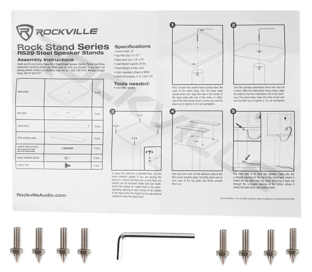 RS29W Stands Studio White 29" Rockville Recording Pair Monitor Steel in Studio