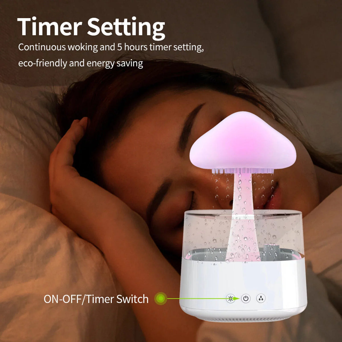CJC Colors Desk Drop Mist, Humidifier LED Water Rain Oil Fountain 7 450ml Relax Bedside Sleep Light, Cloud Aromatherapy Essential Diffuser
