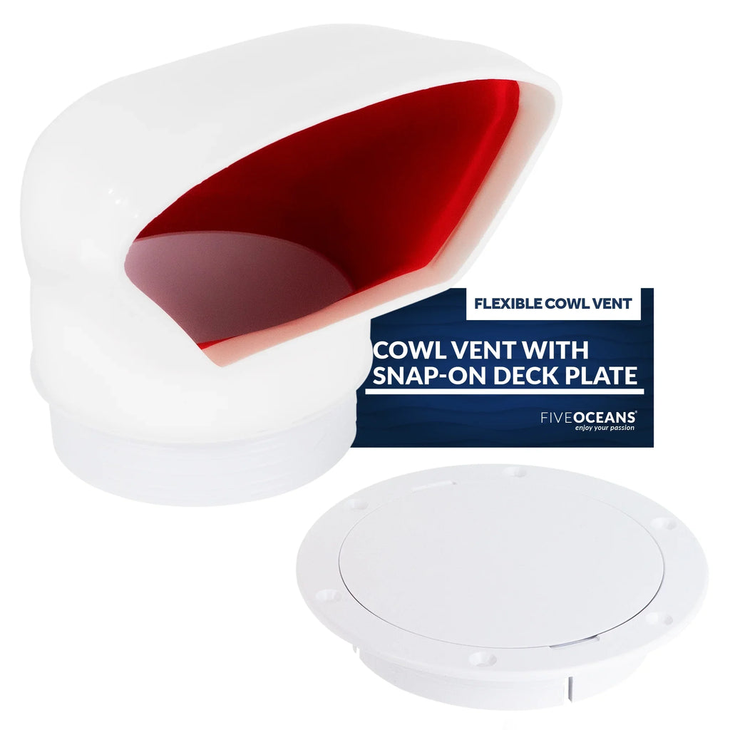 3-Inch Snap-On with Interior, Low Red Cover, UV-Resistant and Oceans Vent Ventilation- Cabin Intake Air Cowl for Plate Profile and FO88 Five or Flexible PVC, Deck