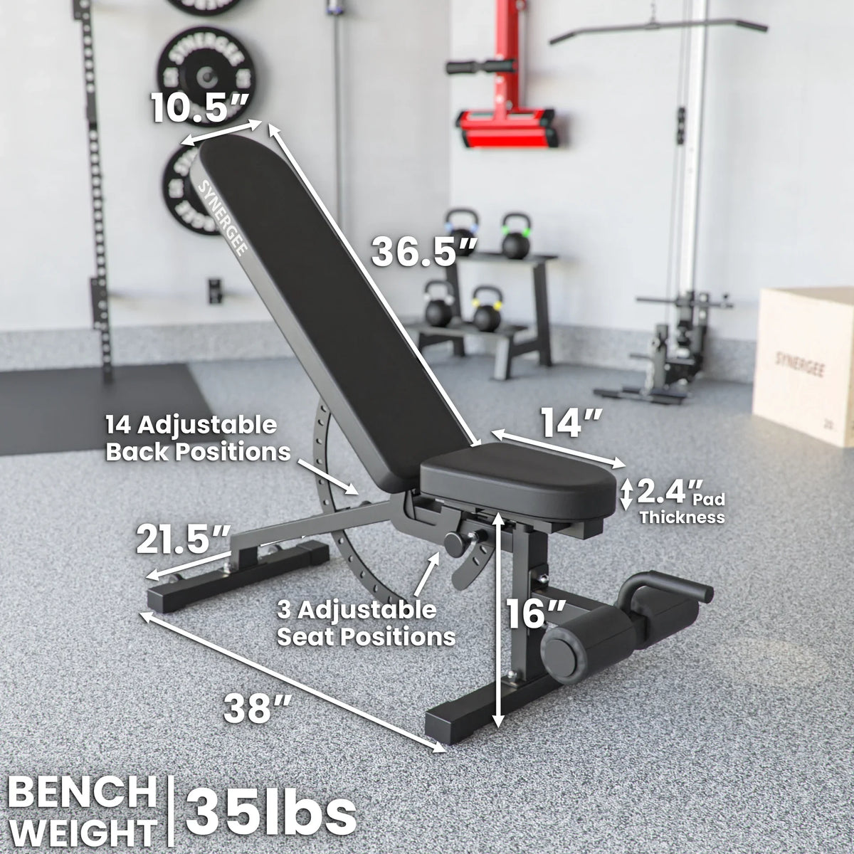 & Exercises Workout Great for Workouts. Bench Dumbbell & Barbell Incline Adjustable Press and Gym. Garage Decline for Synergee Home Commercial, Weight Bench.