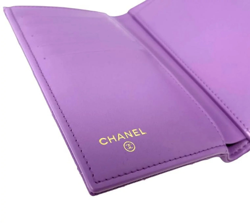 Bag Clutch Chanel Long Purple NEW Leather Wallet Quilted