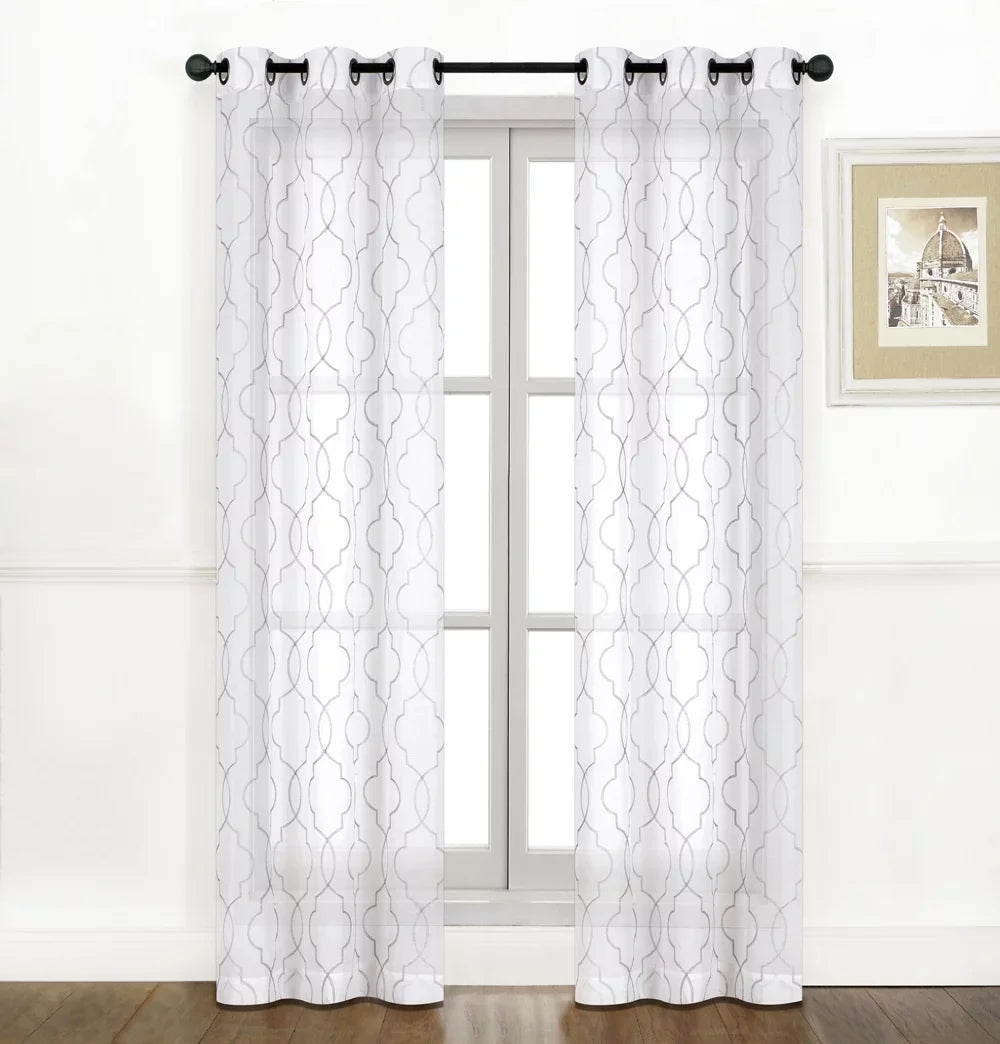 Panels Regal Home Sheer Pack: Grommet Collections - Quatrefoil Curtain 2 Gray Embroidered Semi