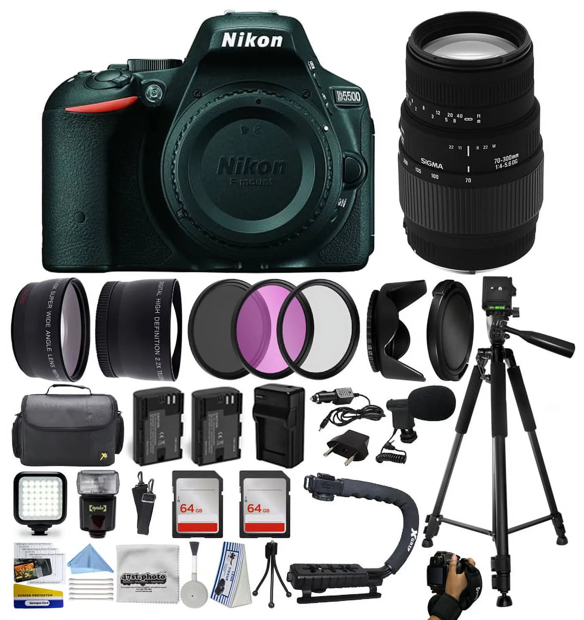 Microphone Bundle 70-300mm Backpack | Nikon | Filters 128GB | Lens | with & | Charger D5500/D5600 Batteries Case Digital Camera | 2x
