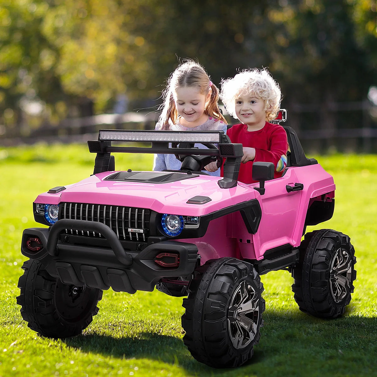 Pink Police Car SUV 2-Seater Truck Ride Remote Kids with Parental Toy On Aosom Control, Electric 12V