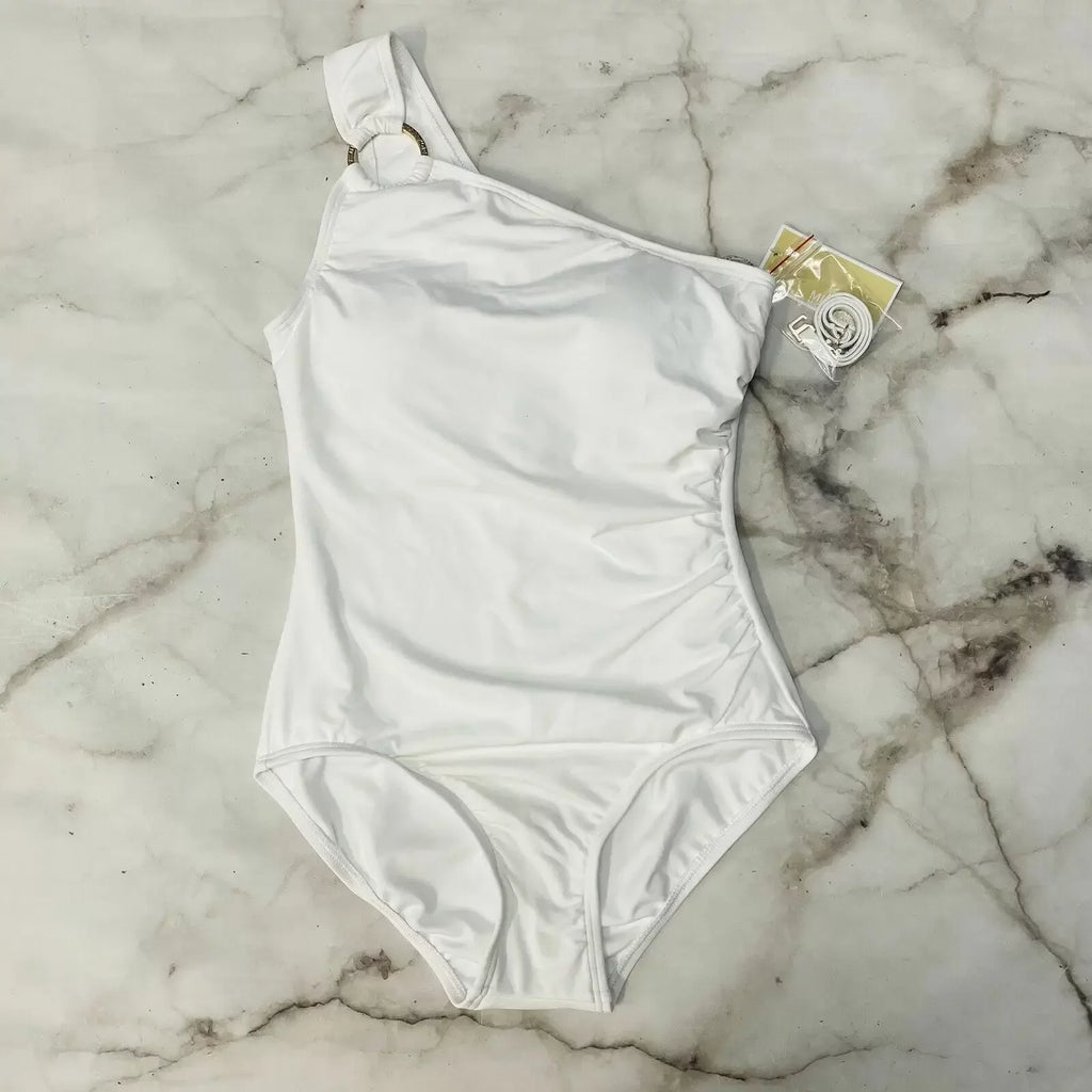 US Michael 14 Embellished Swimsuit, One-Piece Underwire Kors One-Shoulder WHITE