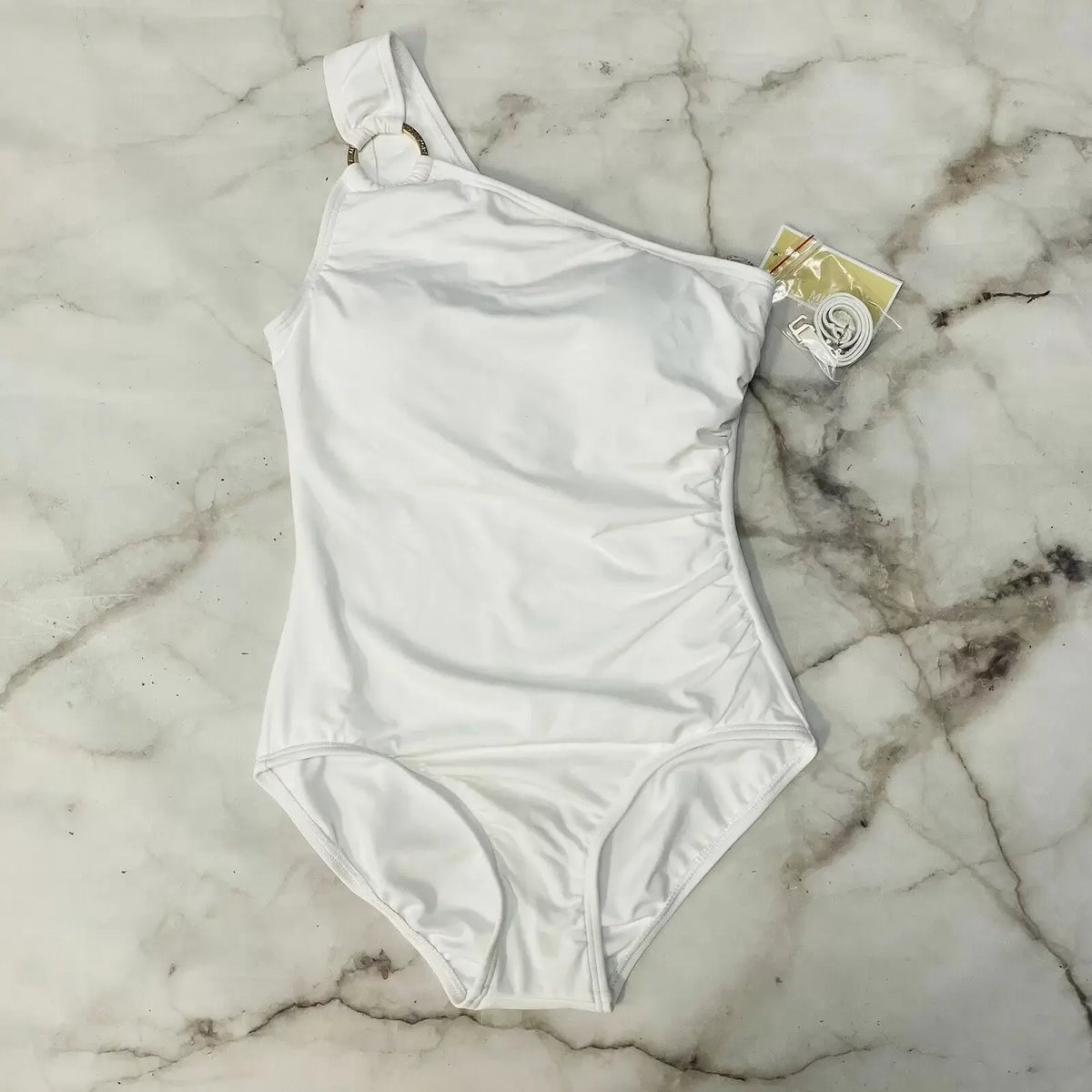 US Michael 14 Embellished Swimsuit, One-Piece Underwire Kors One-Shoulder WHITE