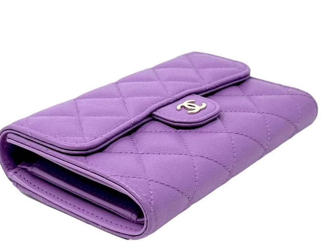 Bag Clutch Chanel Long Purple NEW Leather Wallet Quilted