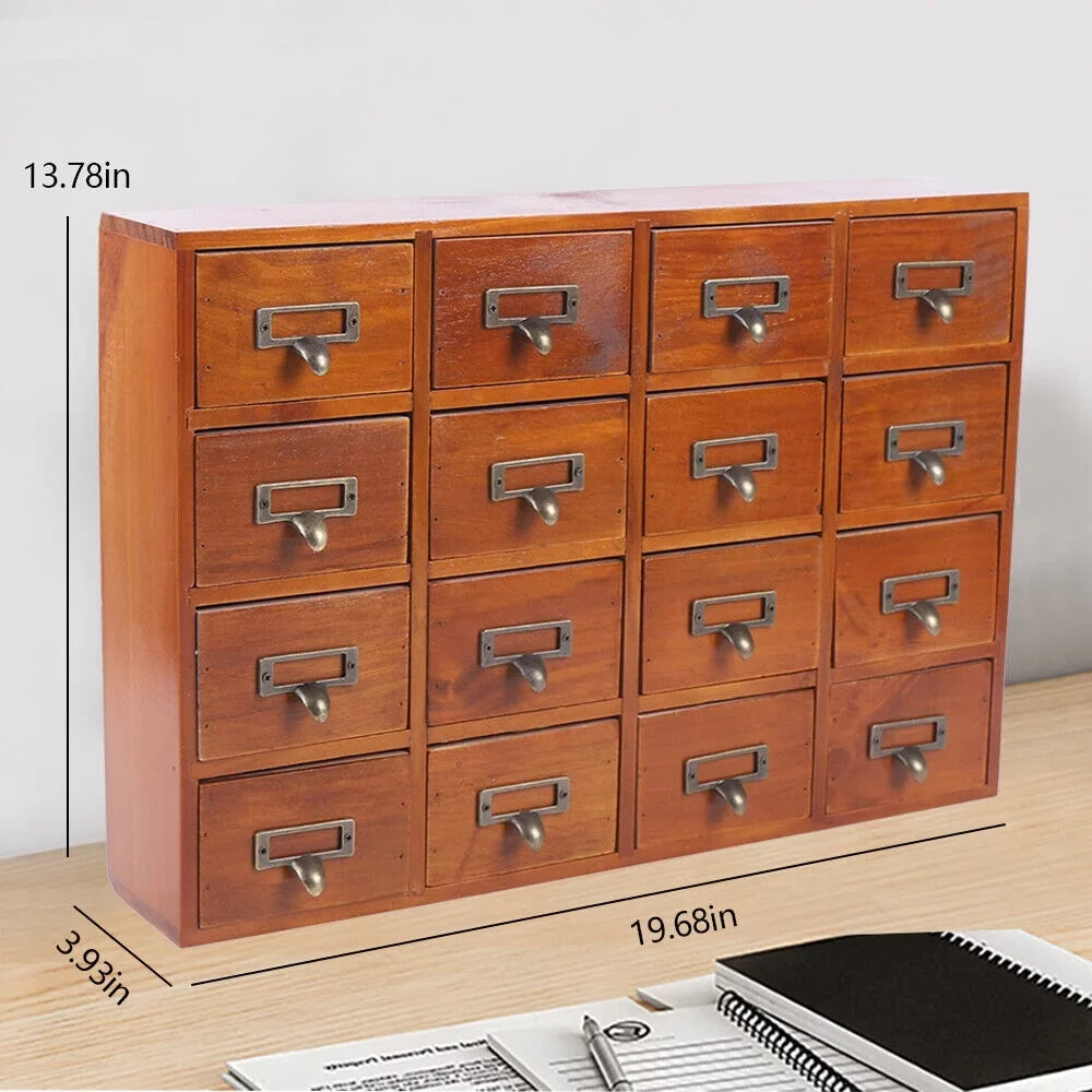 Card Wood Label Drawers Catalog Holder Medicine Apothecary Cabinet Vintage 16
