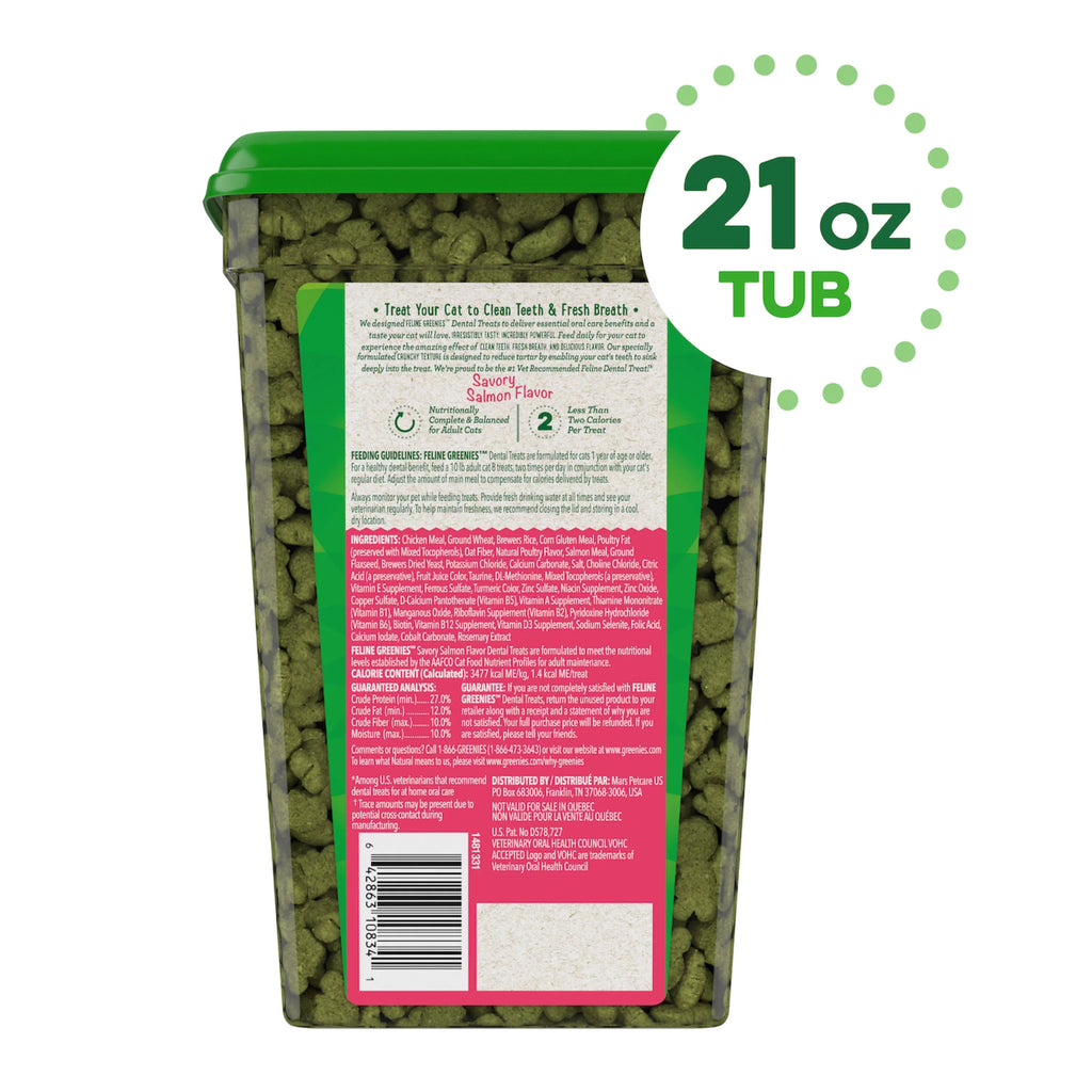 Salmon Natural Cat Flavor, Feline Treats, Greenies Savory Tub oz. Dental 21