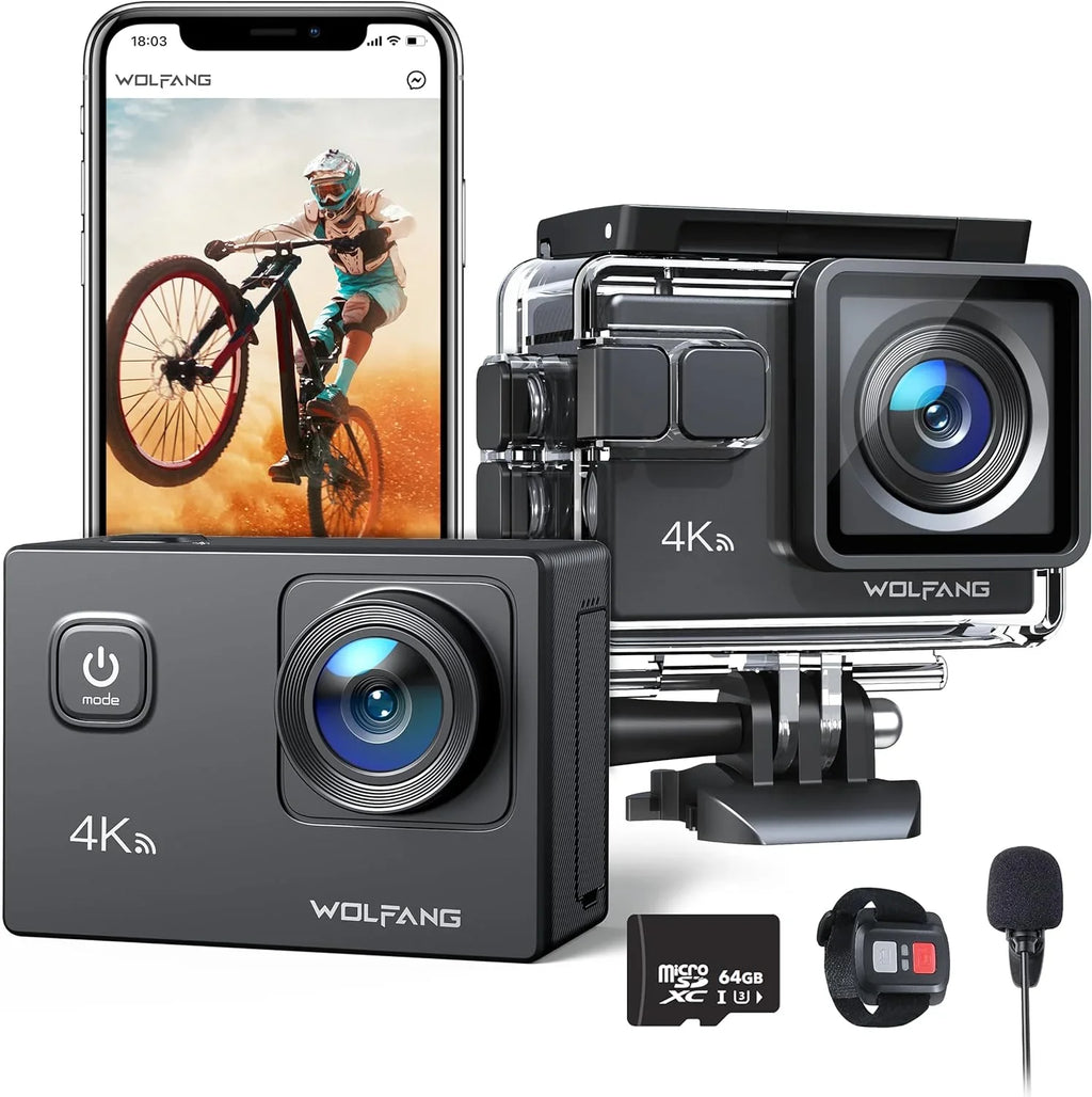 40M WiFi Waterproof Action EIS 20MP Underwater Camera Camera WOLFANG Cam Camera 170� Stabilization Action Video 4K
