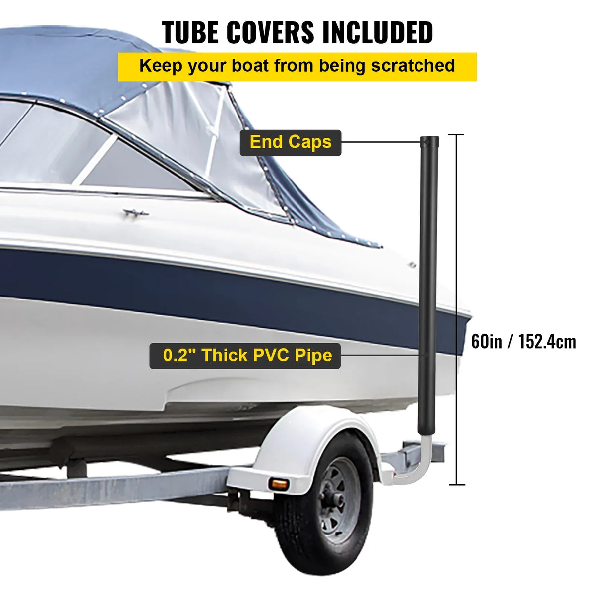 Fishing Trailer 60", Boat, Trailer Tube Accessories BENTISM Boat Ski Covers, with Post Mounting Trailer PVC Galvanized Included, Boat or Guide Guide-on, ons, Steel Sailboat Pair One Complete for