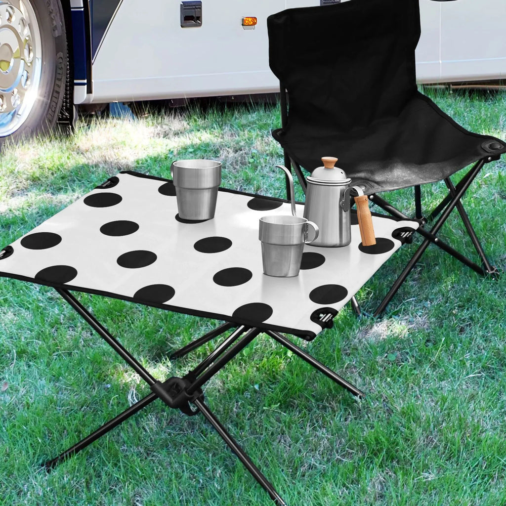 Bag Table for Picnic Table Table Black Portable Camping Dots with Hiking Storage BBQ Foldable Polka Compact Fishing Outdoor Beach