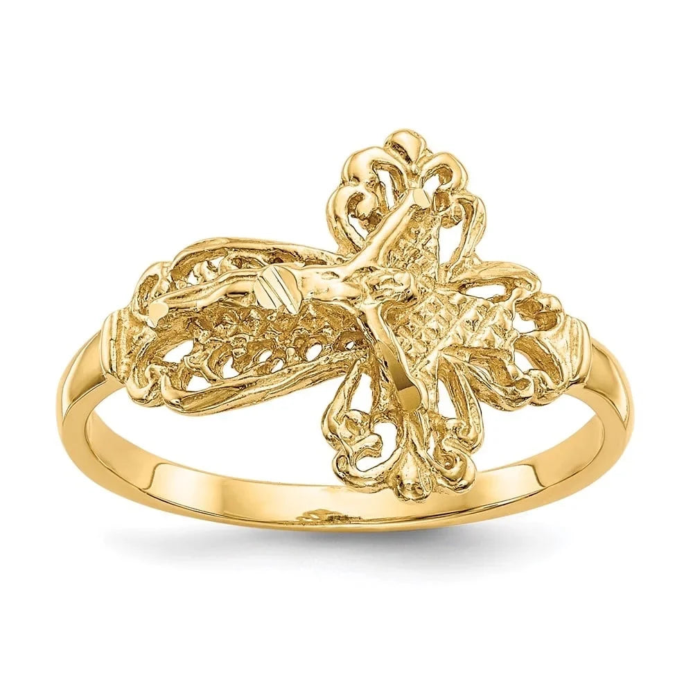 Women Crucifix Ring 10K 6 Diamond-cut Size Jewelry Auriga Yellow Fine Gold Cross for