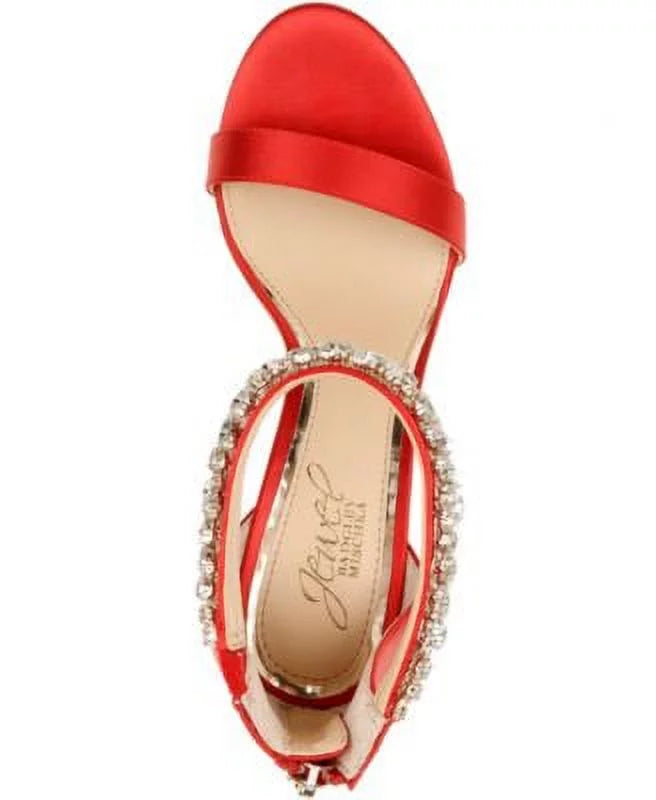 Round Ankle Embellished Strap Unique Zip-Up M Womens 8.5 Shoes Dress Sandals Stiletto JEWEL Toe MISCHKA BADGLEY Red
