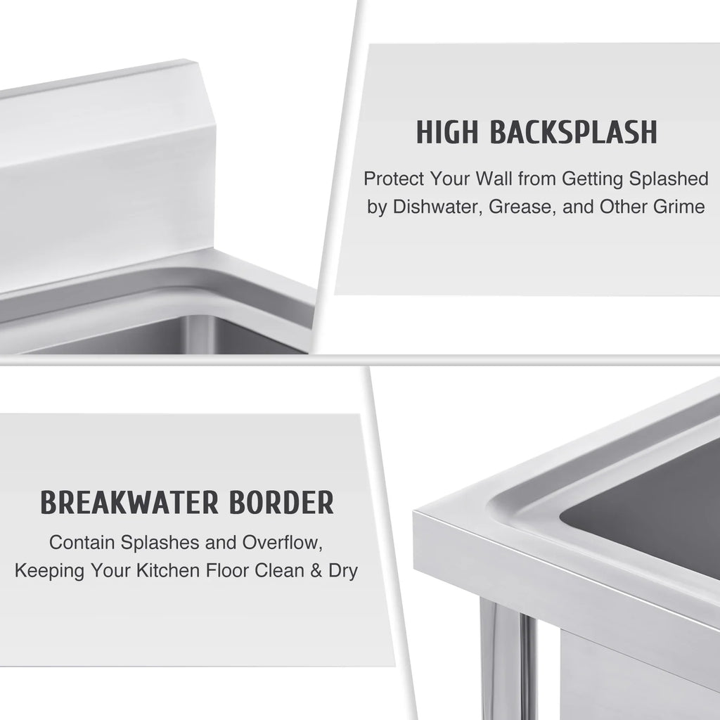 for Steel Backsplash Wilprep Bar Stainless Utility Commercial Drainboard w Kitchen Sink Strainer