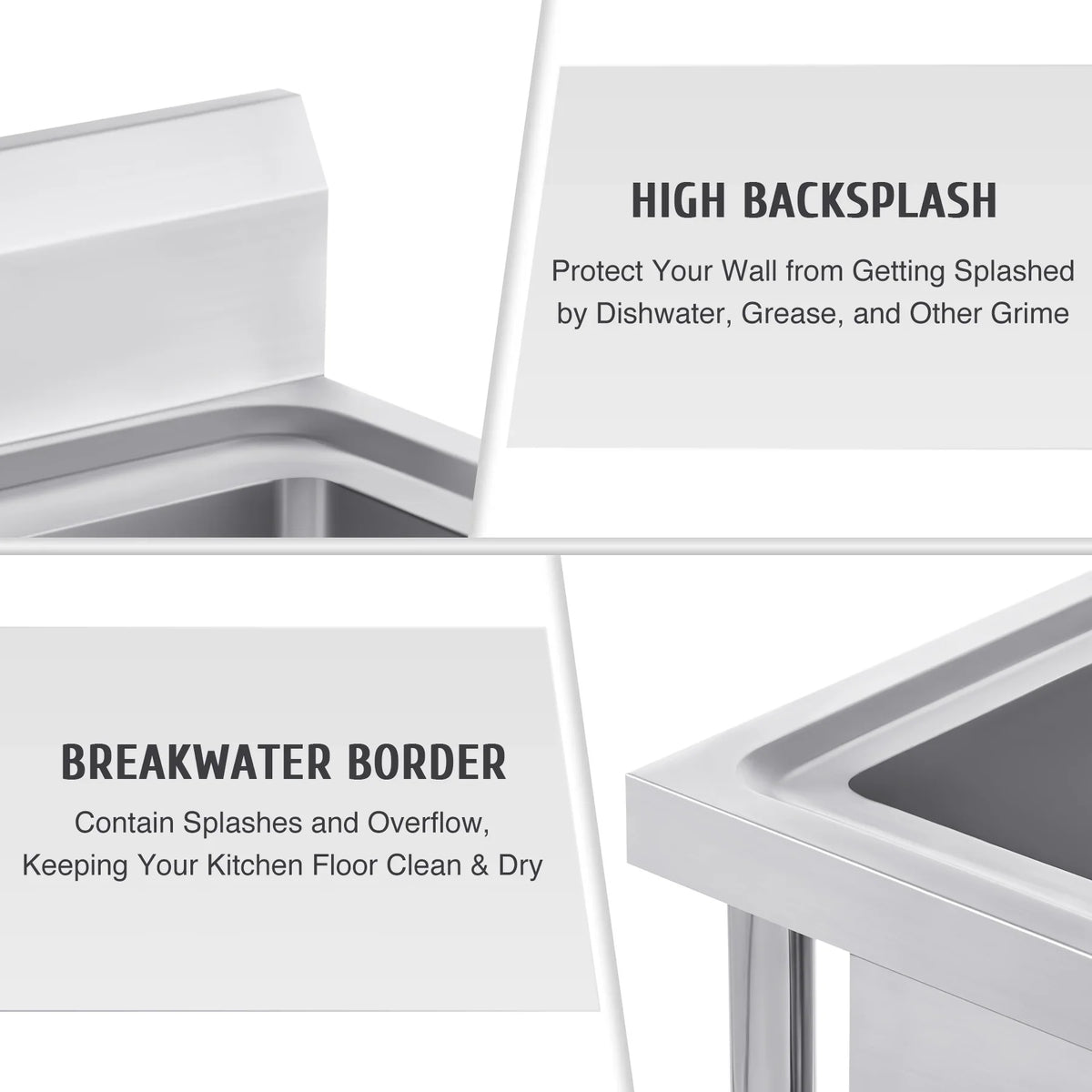 for Steel Backsplash Wilprep Bar Stainless Utility Commercial Drainboard w Kitchen Sink Strainer