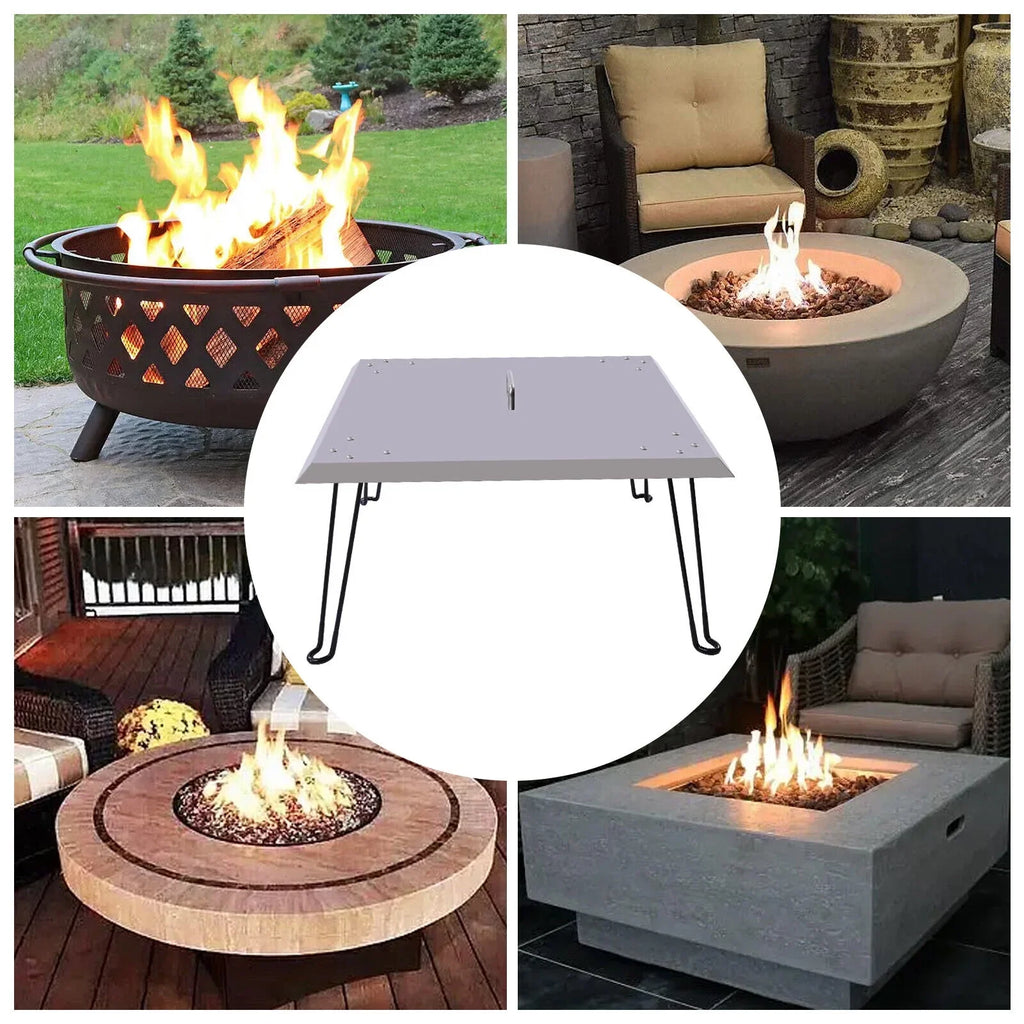 with Down Cover Pit and Legs Steel Deflector Push 24*24in Out Heat Fire Burner Square to Pit Fire Stainless Foldable Heat Miumaeov