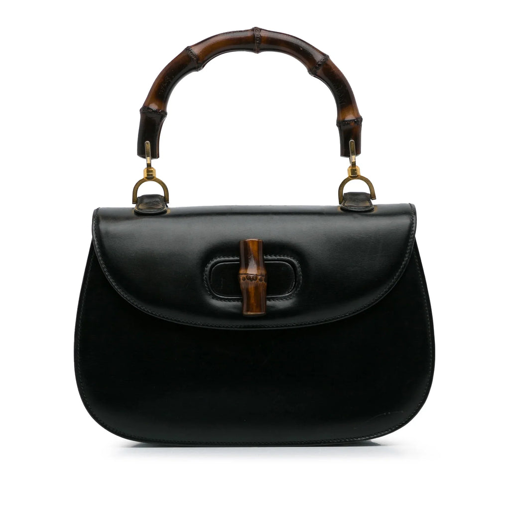 Handbag (Good) Unisex Black Bamboo Pre-Owned HandleBag Night Gucci Calf Authenticated Leather Top
