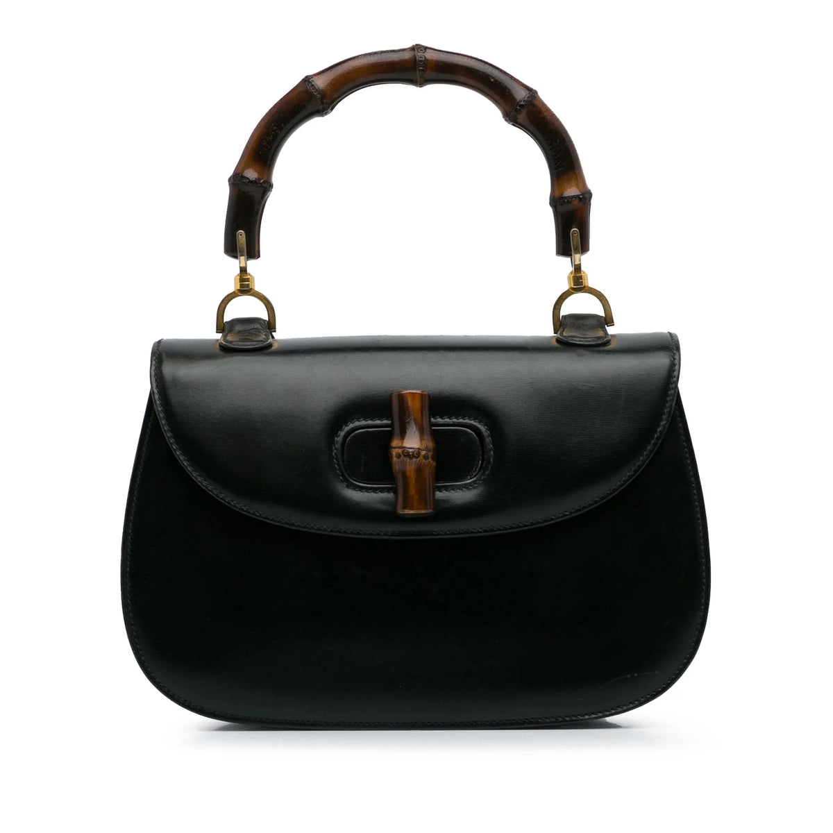Handbag (Good) Unisex Black Bamboo Pre-Owned HandleBag Night Gucci Calf Authenticated Leather Top