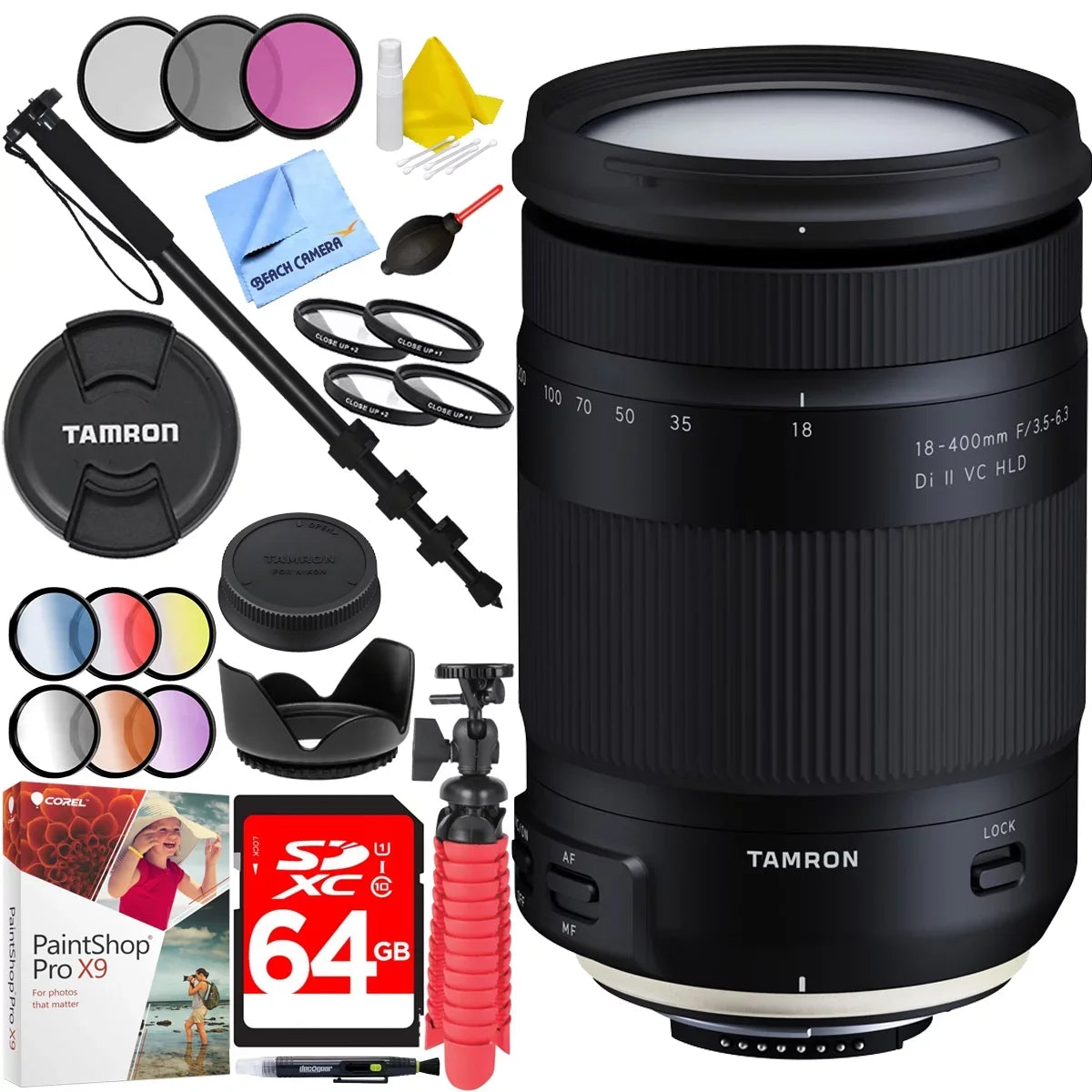 Nikon Mount Filter 72mm II All-In-One for Di Sets HLD Plus 18-400mm f/3.5-6.3 Accessories Lens with VC Bundle Tamron 64GB Zoom
