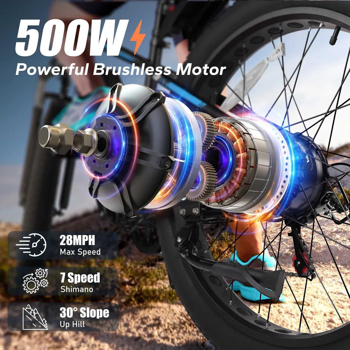 60+ 750W with 26" Adults Lockable E for Bike Features Fat Electric 13AH Tire Electric 7-Speed, 25MPH to Miles - 48V Mountain Removable Battery Up Bikes Suspension Peak VARUN - - Ebikes Bike