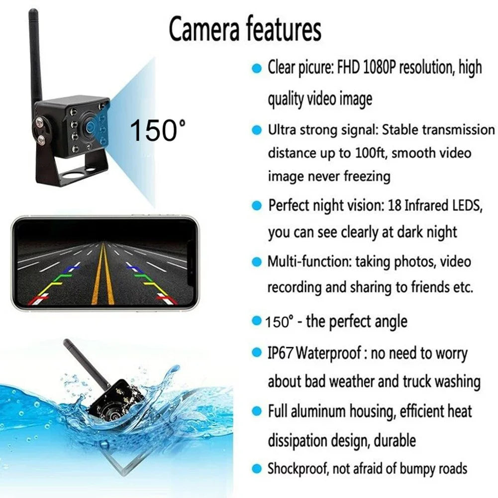 Rear Reversing Bus shockproof WIFI RV View Camper Camera Wireless Truck Trailer