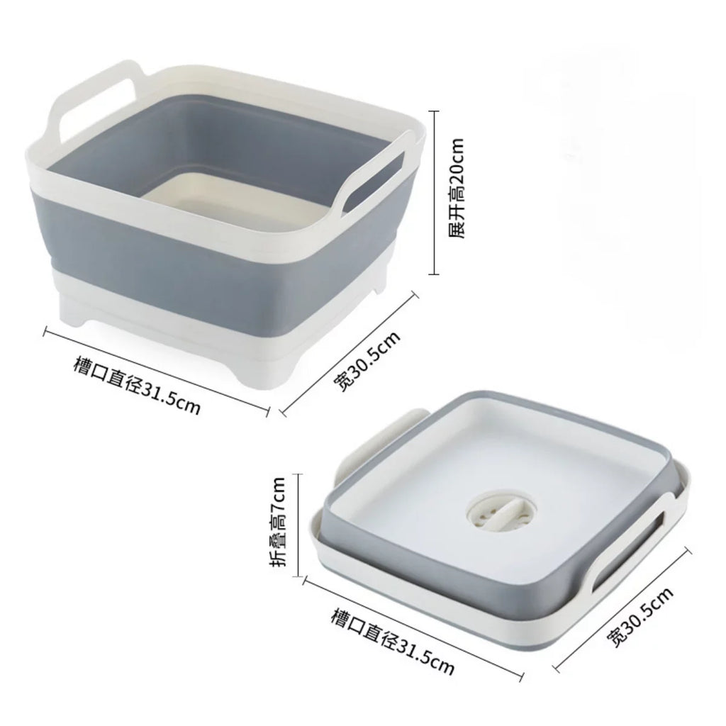 with Sink,Folding 2.4 Collapsible Tub,Washing Plug(Gray) Gal(9L) Laundry Basin Portable Imoment Dish Draining Tub