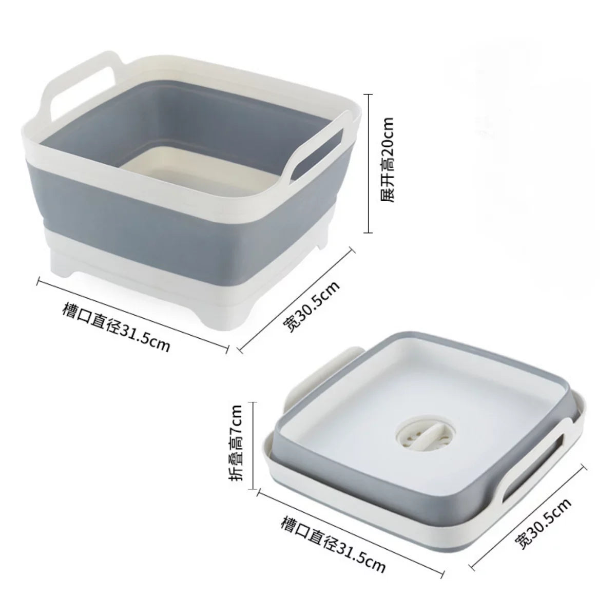 with Sink,Folding 2.4 Collapsible Tub,Washing Plug(Gray) Gal(9L) Laundry Basin Portable Imoment Dish Draining Tub