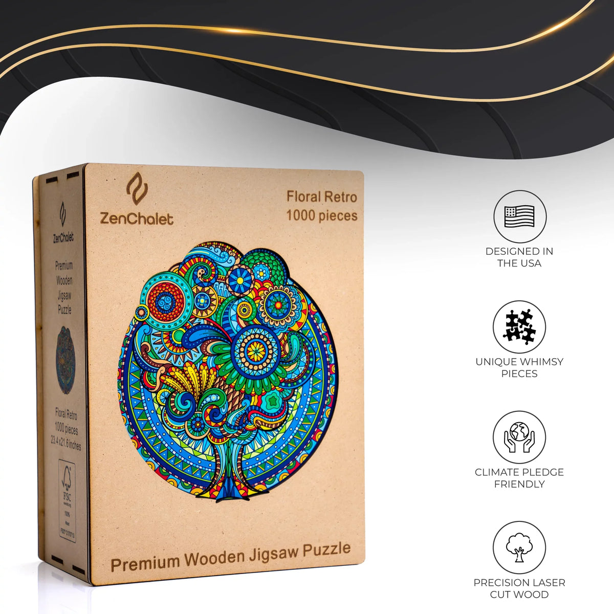 Retro ZenChalet for Pieces Puzzle 1000 Jigsaw Wooden featuring Premium Adults Floral