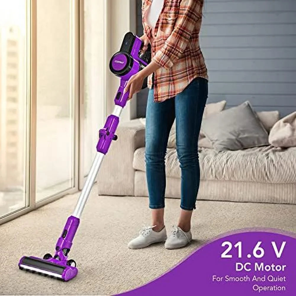 Vacuum For 3-In-1 (Purple) Cleaner, & Lightweight Cordless Floor Battery, Rechargeable Stick Hair, 45-Minute & Car, Wall-Mounted Vacuum Handheld Carpet Runtime With 2000Mah Hard Pet Vacuum